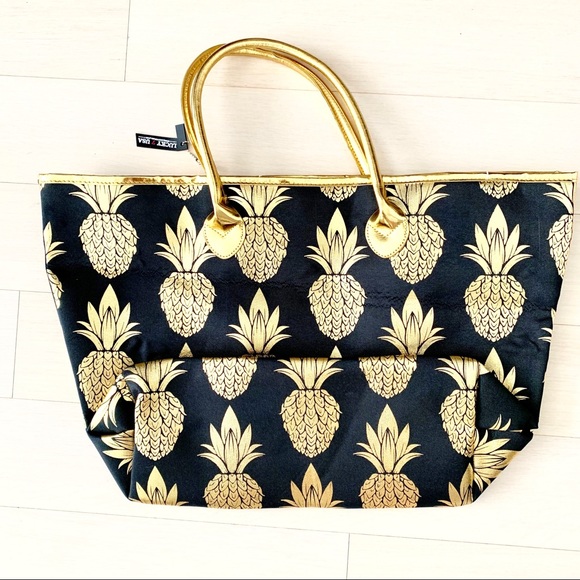 Vintage Golden Pineapple Purse Print Leather Tote Bag main image 1